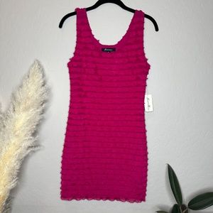 Hot Pink Dress Mini Skirt with Layered Ruffles, Sleeveless, size small